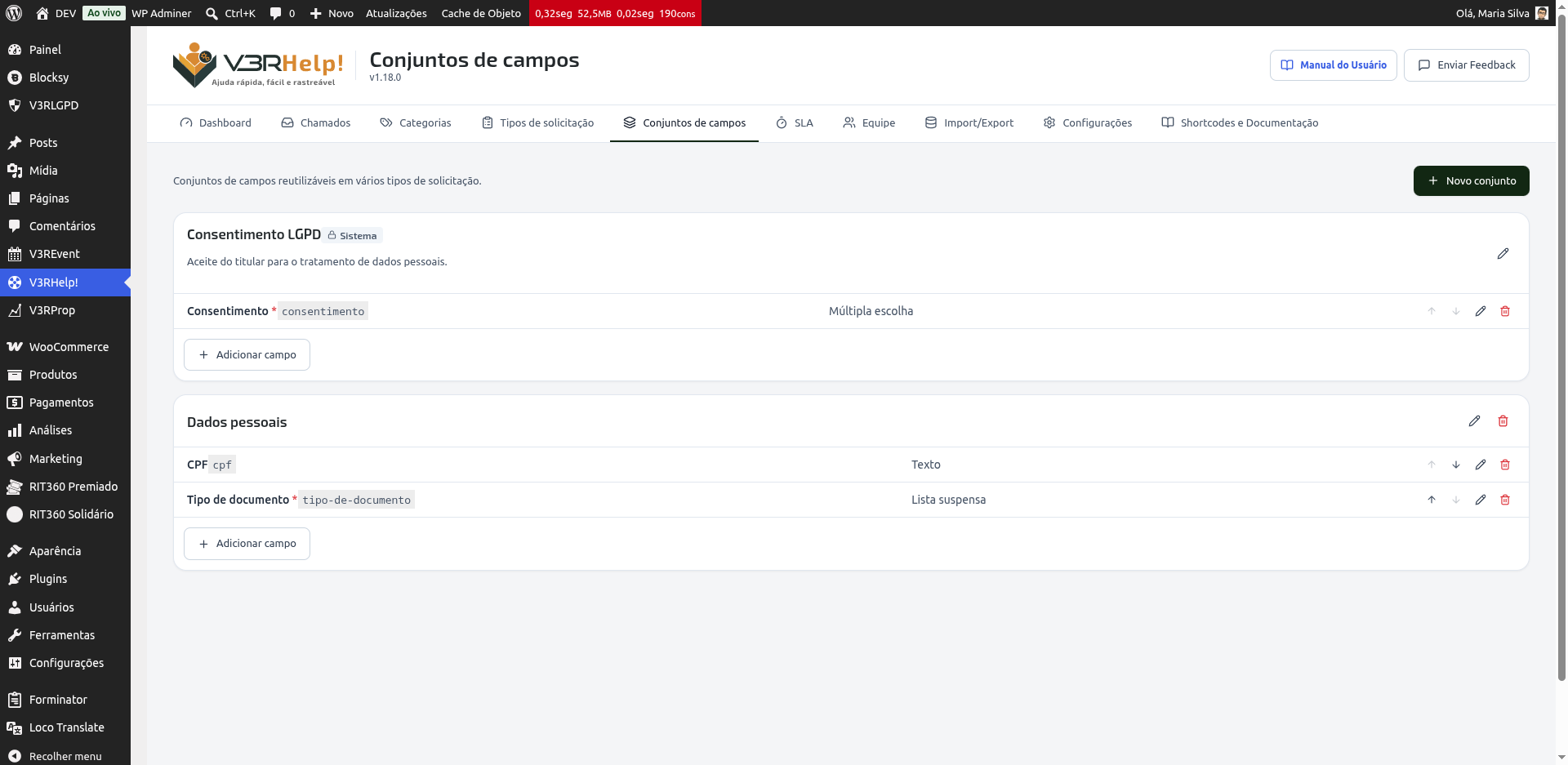 Um conjunto de campos com seus campos