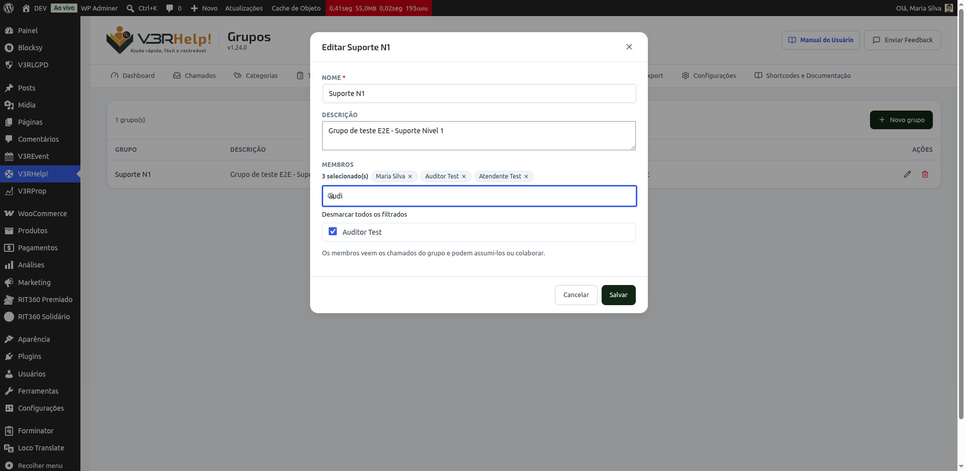 Novo grupo — seletor de membros com busca