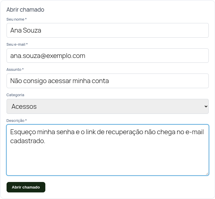 Formulário de abertura